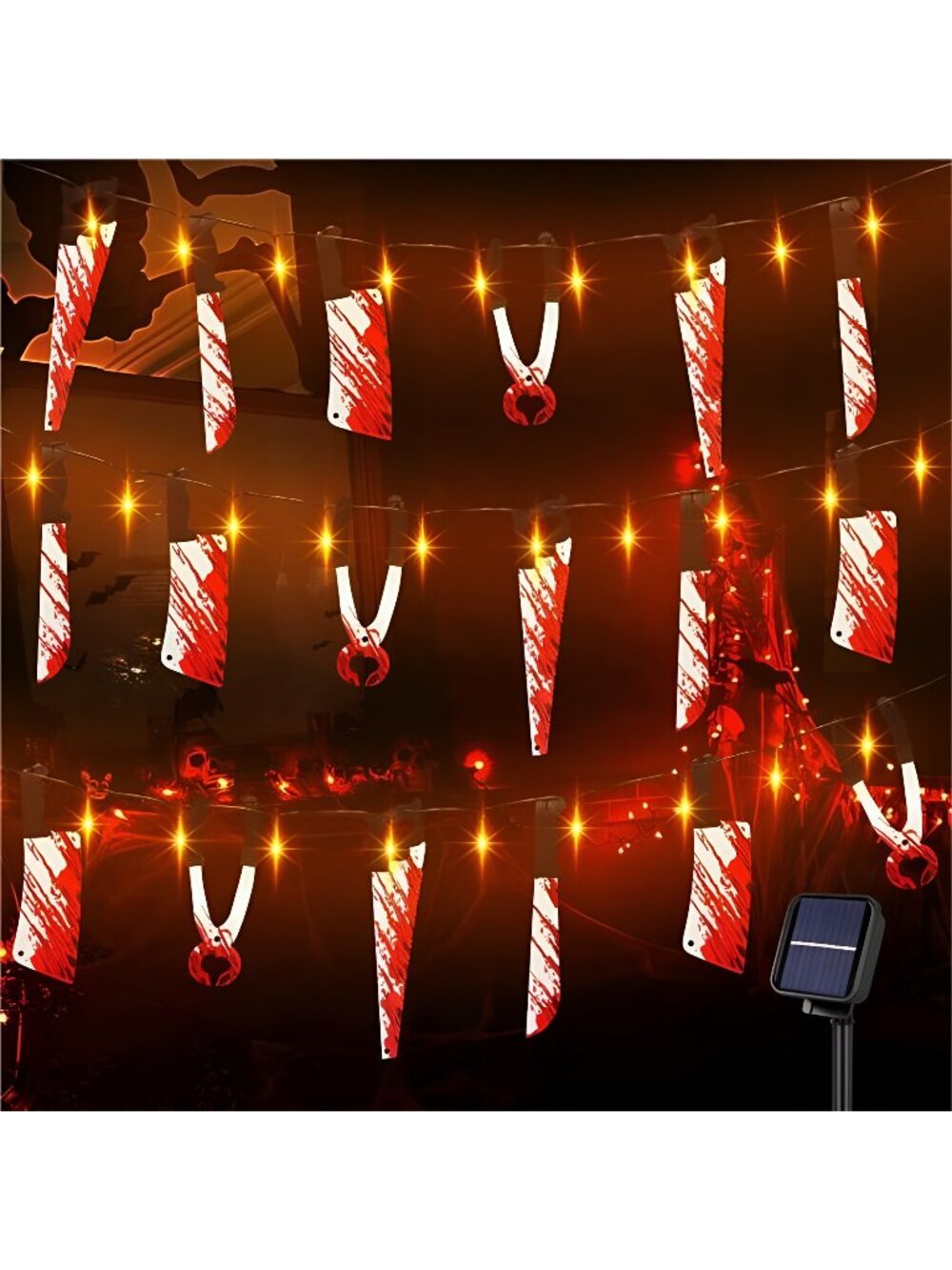 Halloween Solar String Lights with Fake Knife, 16.4FT and 50 Orange LEDs